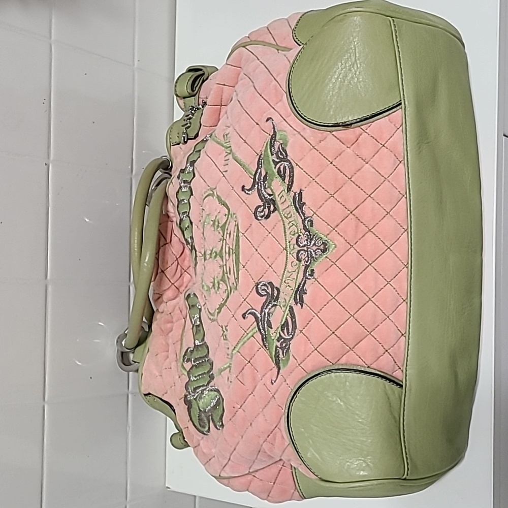 Juicy Couture Vintage Y2K SALE Rare Velvet Pink and Green Women's Bag - Picture 14 of 16